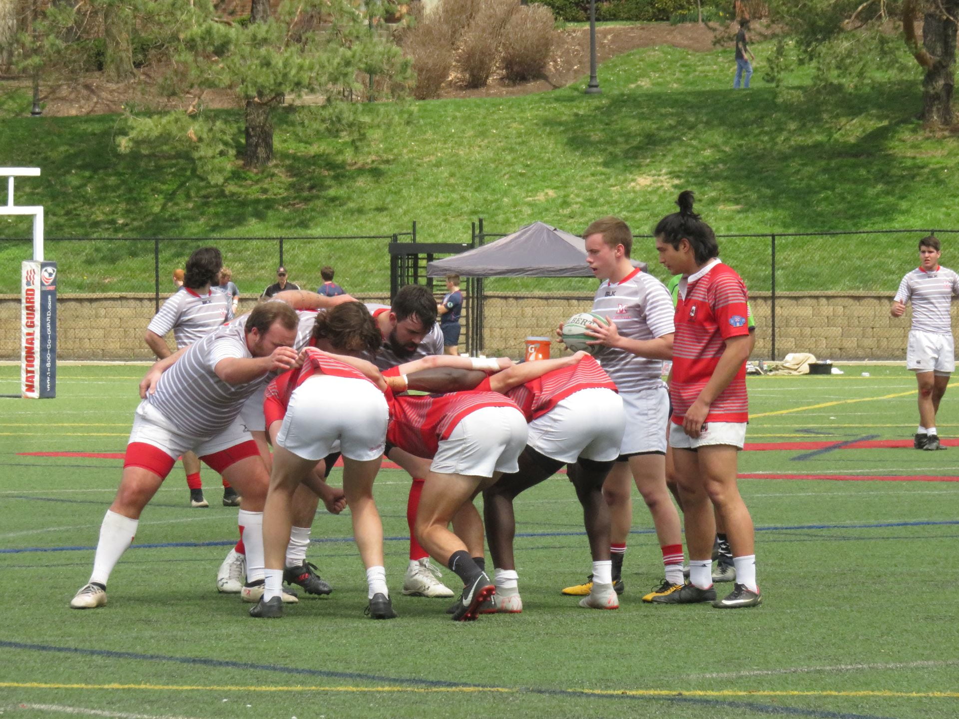 Ohio State rugby 7s scrum at Dayton tournament