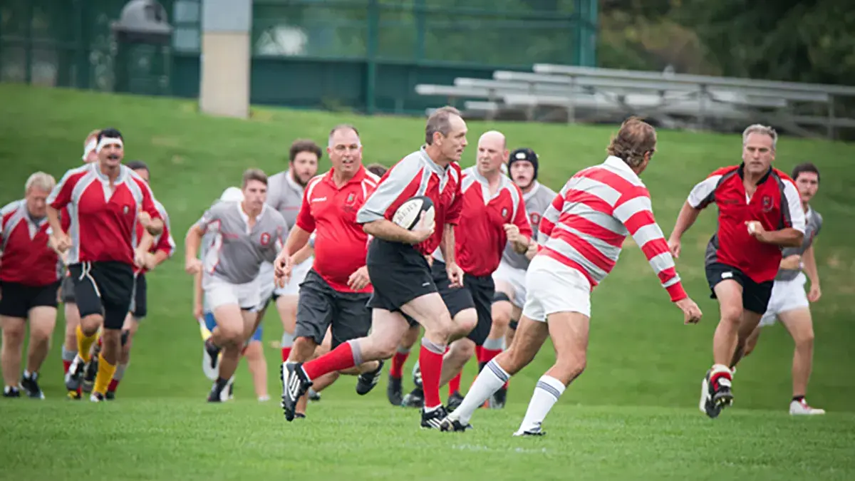 Alumni playing in the 50th Old Boys rugby match